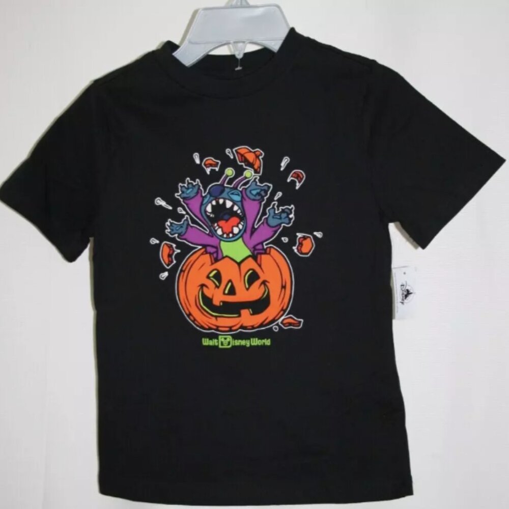 2024 Disney WDW Stitch Pumpkin Halloween Black SS Shirt T-Shirt Kids